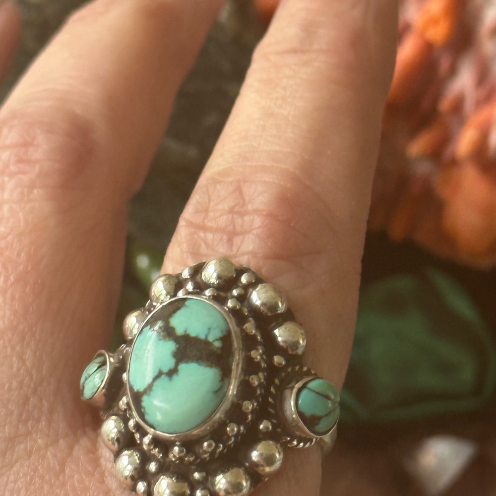 Stunning Turquoise 925 Solid Sterling Silver Ring - image 5